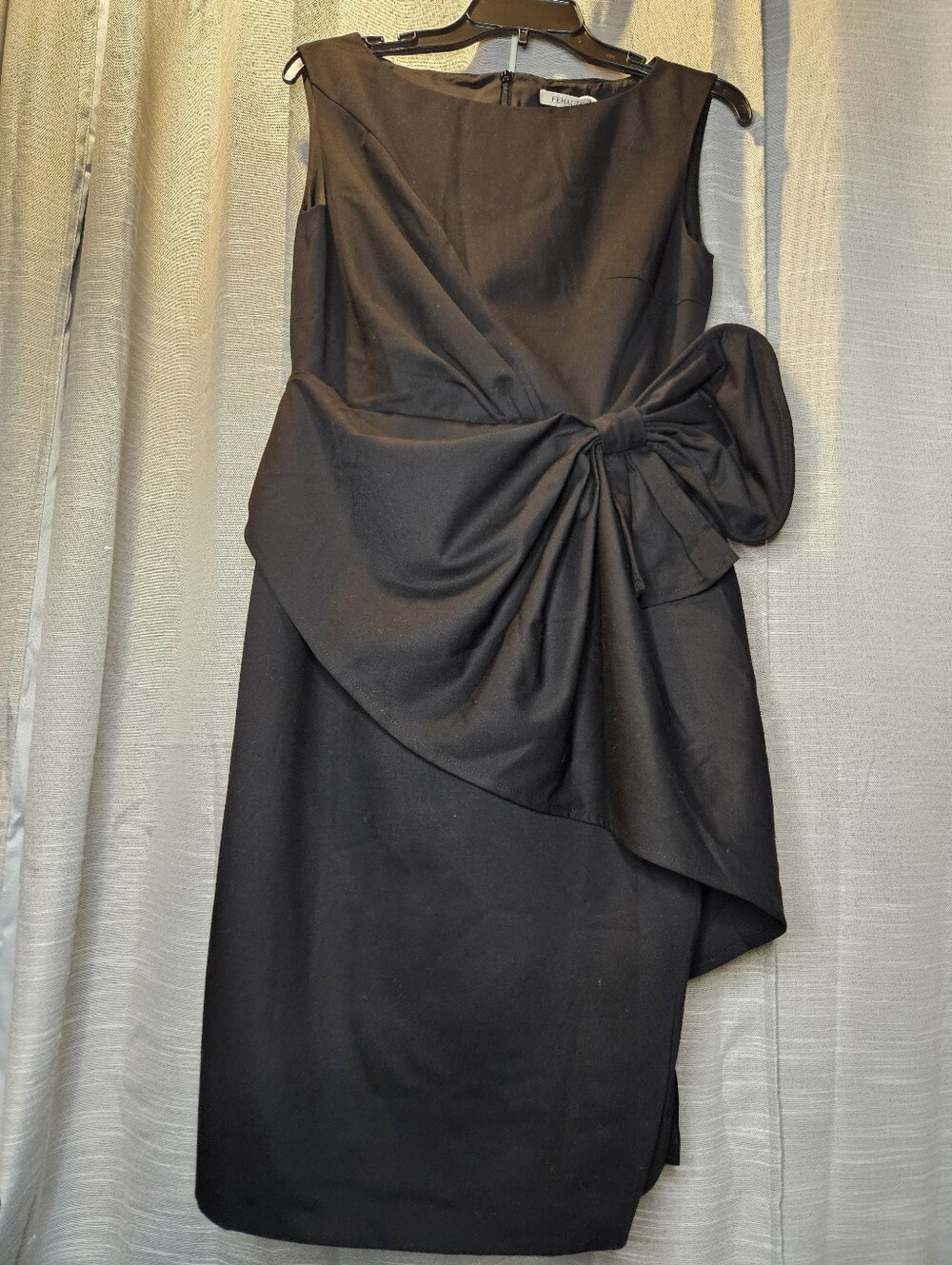 Fehaute Women's Sz 6 Black 3D Bow Sleeveless Sheath Midi Dress Elegant NEW - Picture 4 of 14